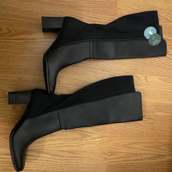 NEW! Paul Green knee high heeled black leather boots stretch back US 7.5- UK 5 - Picture 5 of 11